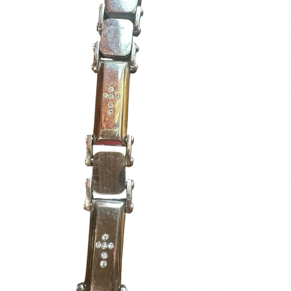 Stainless Silver and Rhinestone Cross’s  8”Men’s Bracelet